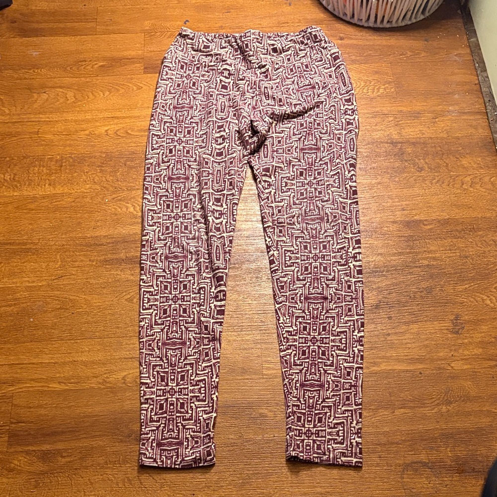LuLaRoe Burgundy and Cream Patterned Pants